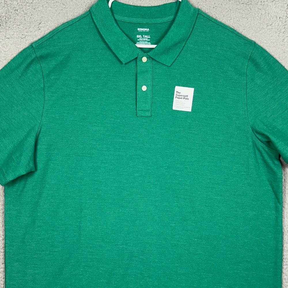 NEW Sonoma Supersoft‎ Pique Polo Shirt Mens 3XLT Tall Green Casual Rugby Outdoor